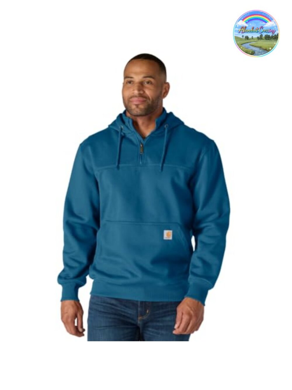 Men's Heavyweight Quarter Zip Pullover Hoodie with Mock Neck and Rain Defender